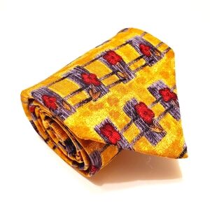 Jimmy Z Necktie Gold Geometric Silk Neck Tie Lesley Visser Collection One